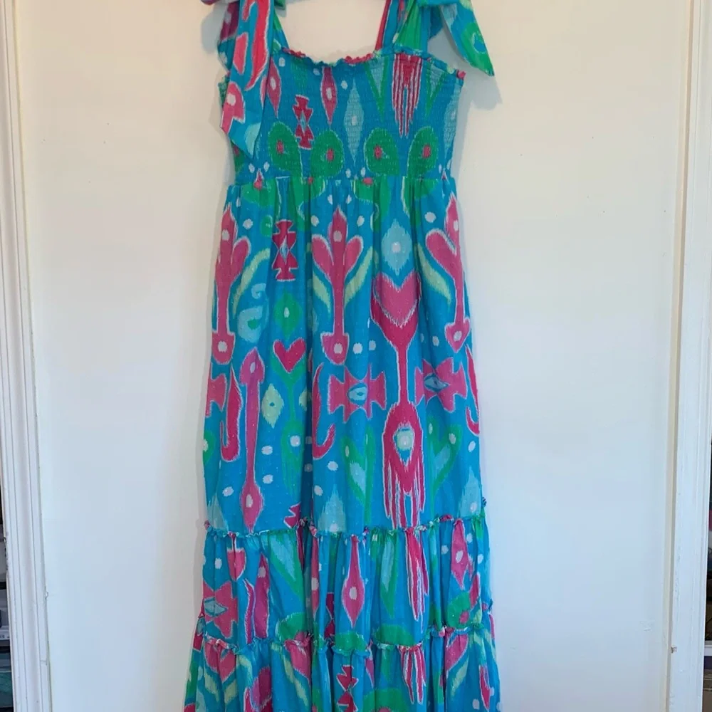 Crown & Ivy Smocked Tiered Maxi Dress Spring Ikat - Picture 2 of 8
